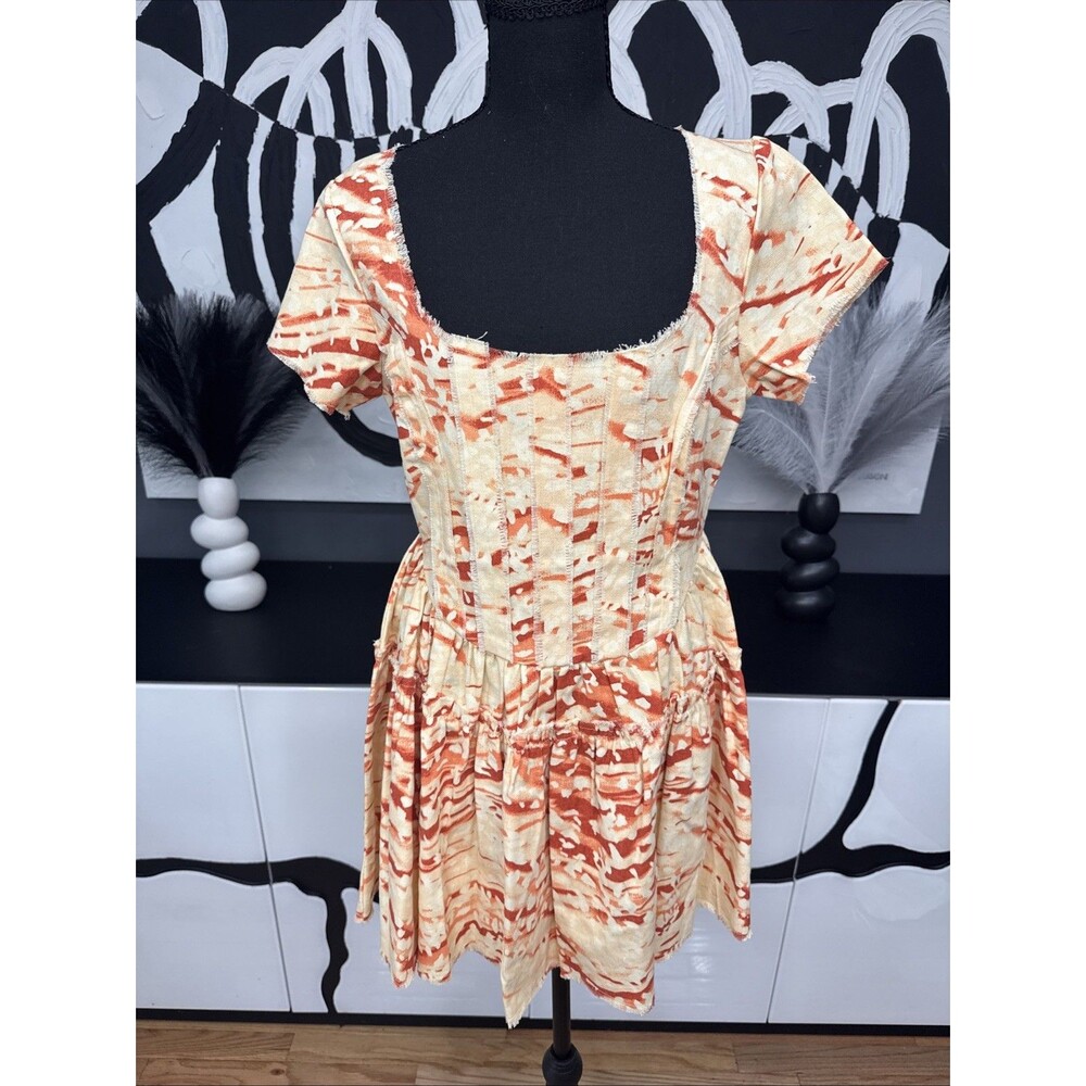 ASOS Design Red Orange Corset Mini Dress Womens 6 Square Neck Party NWT